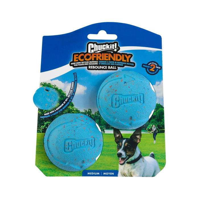 Chuckit! Rebounce Bal maat M, verpakking met 2 lichtblauwe ballen van deels gerecycled rubber