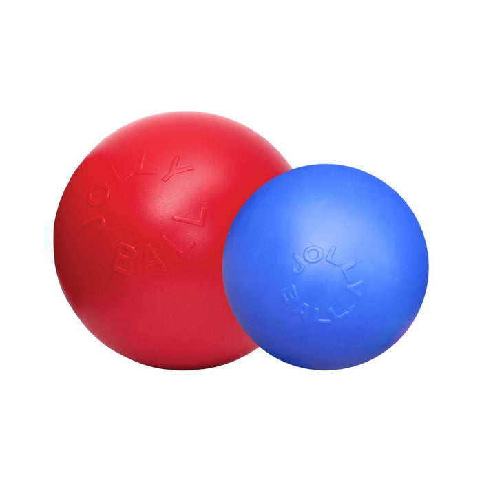 Jolly Pets Push-n-Play bal in rood en blauw, harde kunststof hondenbal, productfoto