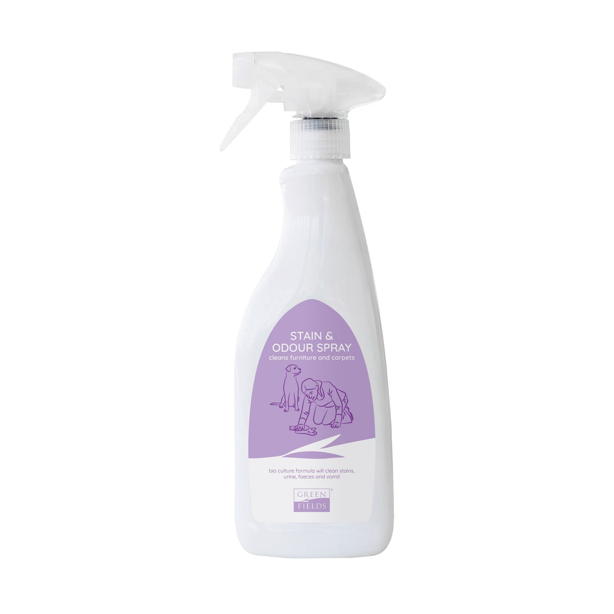 Greenfields Stain & Odor Spray — productfoto op witte achtergrond