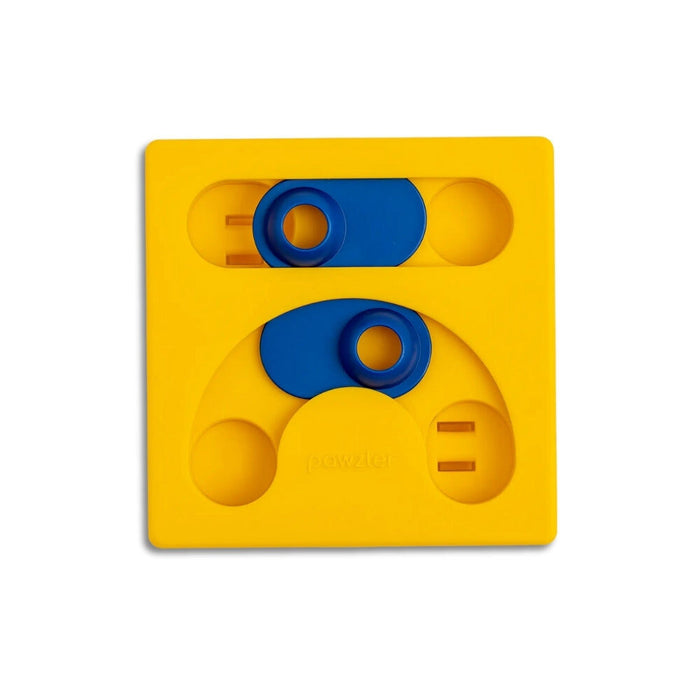 Pawzler Kaya puzzelstuk, geel met blauwe schuifjes, productfoto
