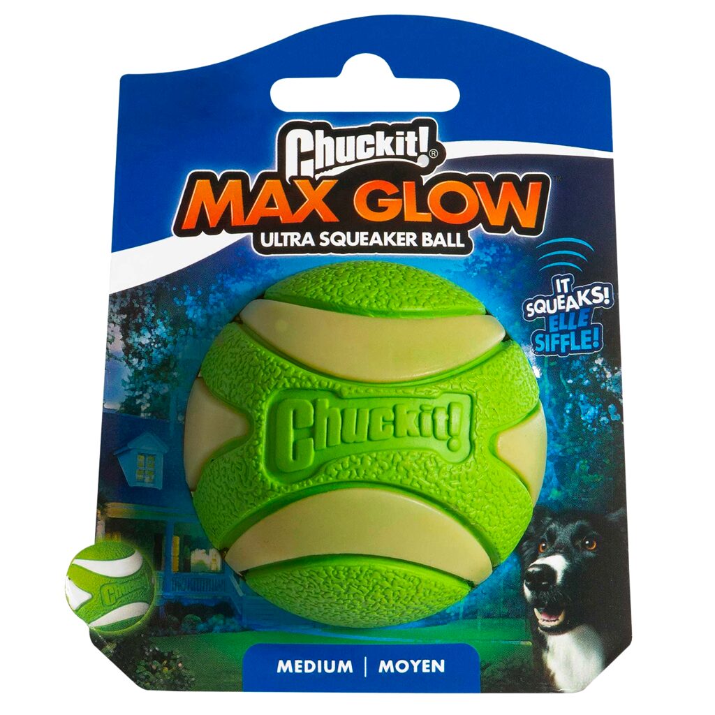Chuckit! Max Glow Ultra Squeaker Bal maat M in verpakking