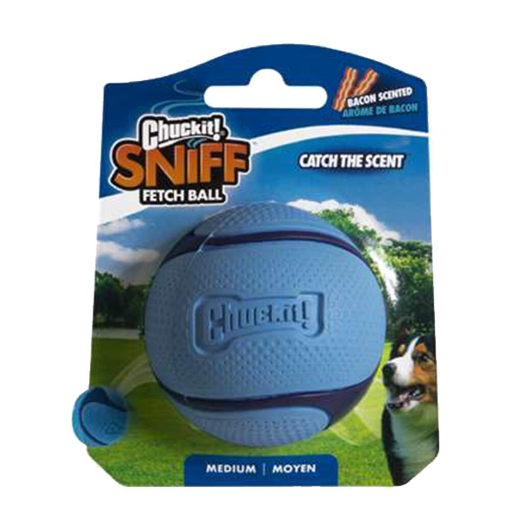 Chuckit! Sniff Fetch Bal Bacon maat M in verpakking