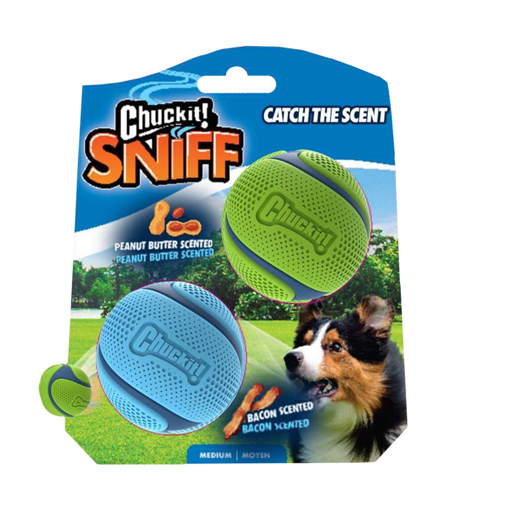 Chuckit! Sniff Fetch Bal Bacon & Pindakaas maat M, verpakking met 2 ballen