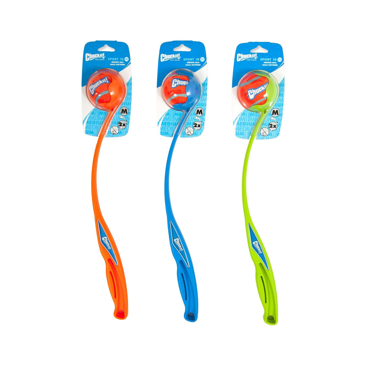 Chuckit! Sport ballenwerper 45 cm voor M-ballen, met ballen, in verschillende kleuren