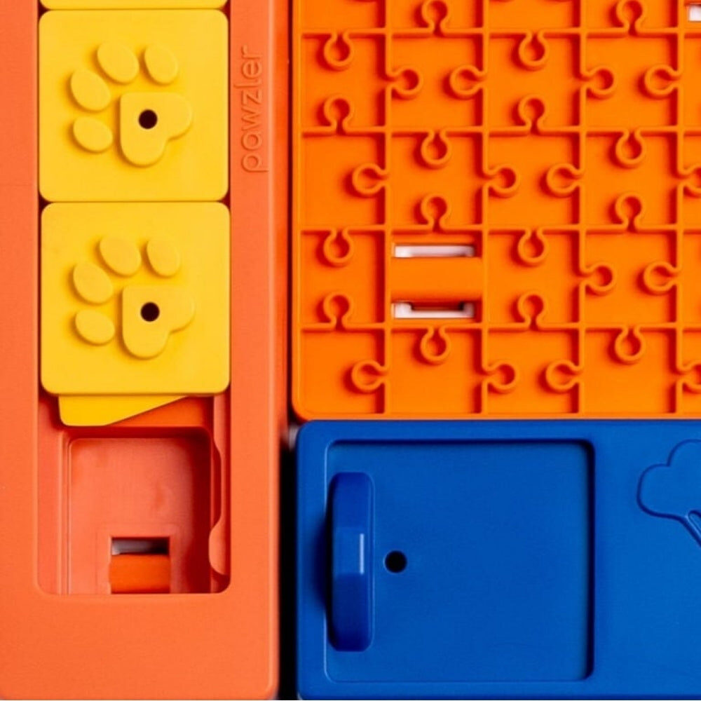 Close-up van de Zhu, Terra en Onix puzzelstukken uit de Pawzler Beginner Set
